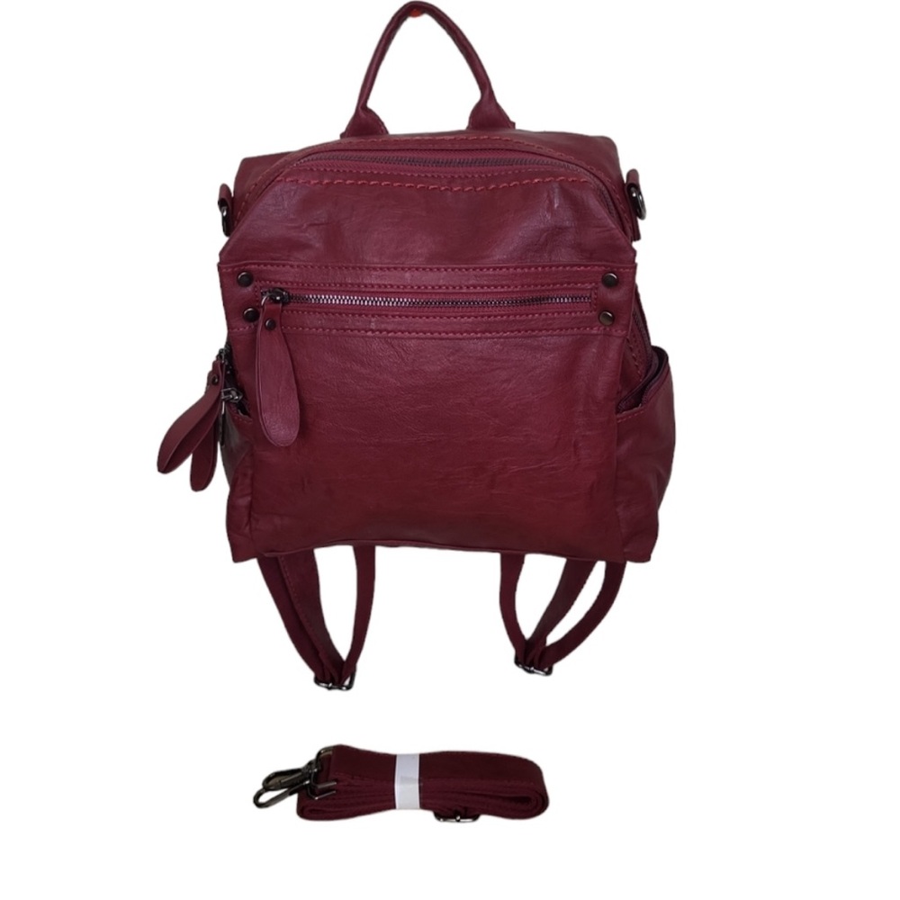 Red Leather Backpack with Classic Design